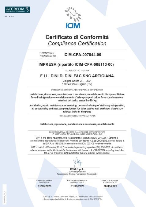 CERTIFICAZIONE F-GAS CERTIFICAZIONE F-GAS